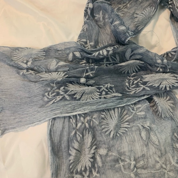 Sheer Long Embroidered Floral Scarf Light Blue Womens Wrap Shawl - Picture 8 of 12